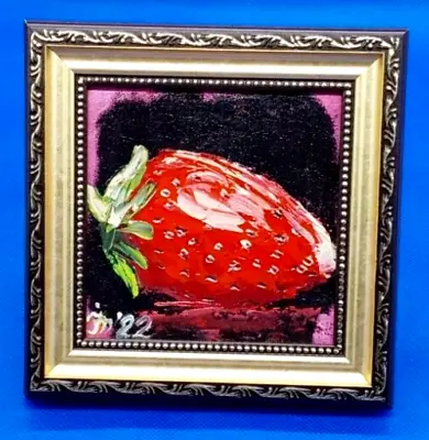 Strawberry Berry Original Painting Kitchen Food Ooak COMBINED SHIPPING AVAILABLE • £30.76