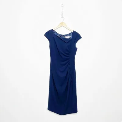 £111.42 • Buy LK BENNETT Davina Sheath Dress Navy Blue Asymmetric Ruched WOMENS US 8
