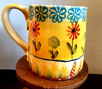 Xl Italian Signed Hand Painted Mug Modigliani Rome Flowers Thumbprint Pottery • $20