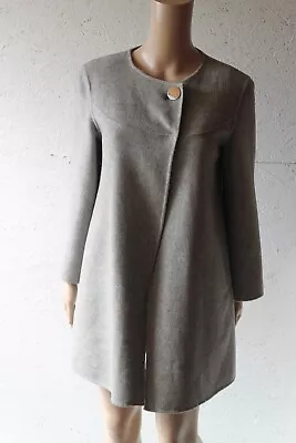 ZARA Light Grey Wool Blend Pea Coat Jacket With Oversize Buttons Sz S • $29