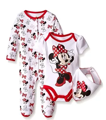 Disney Baby Minnie Mouse 3 PC Set With Bib 6/9 Months With Tag • $36