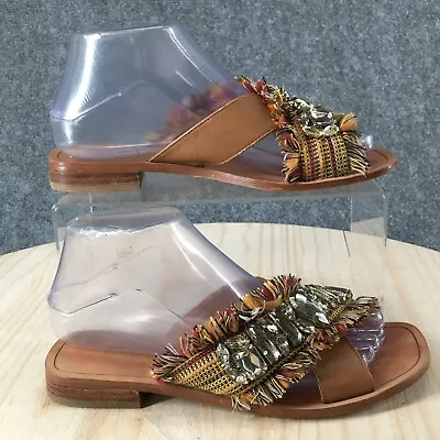 Crown Vintage Sandals Womens 6.5M Somaya Slides Brown Leather Casual Rhinestones • $23.74