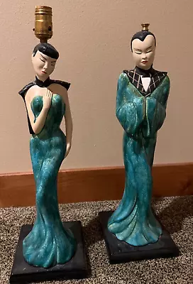 Vtg Mid Century PAIR 50's Asian Man & Woman Figural Lamps Tall 23  • $100