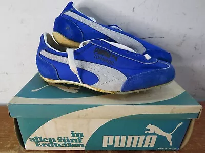 Vintage Puma Tornado Track Shoes Spikes Men's 3 Deadstock Suede 70s Blue W Box • $39