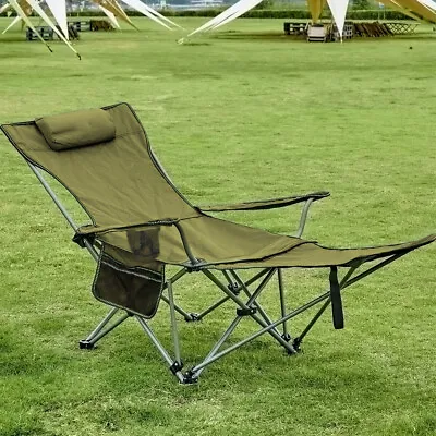 Portable Folding Camping Chair Lounge Chair Recliner With Removable Footrest • £25.95