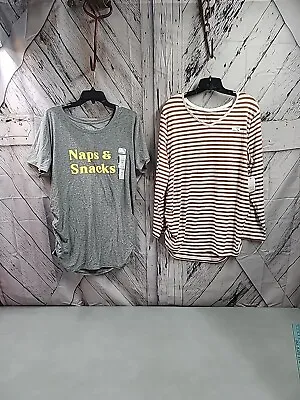 Lot Of 2 Time And Tru Maternity XXL LS Striped & SS Naps And Snacks T-shirts • $10.99