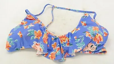 Women's Castaway Ruffled T-back Bikini Top Blue Floral Print Size Large T3 • $17.09