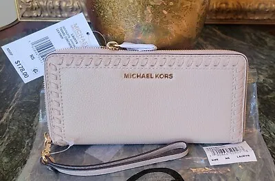 $178 Nwt Michael Kors Oyster Leather Long Zip Around Wallet Whipstitch 8.25  • $97.01