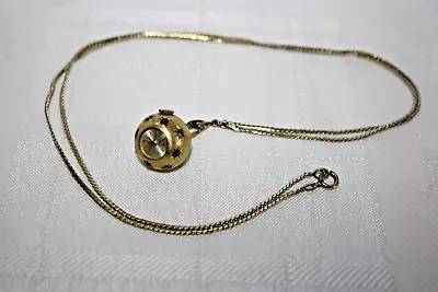 Vintage Gold Tone Rhinestone BUCHERER Ball Pendant Watch Necklace • $19.50