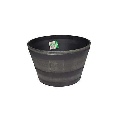 Outdoor Garden Planter Burntwood Effect Plastic Flower Half Whiskey Barrel Tubs • £12.99