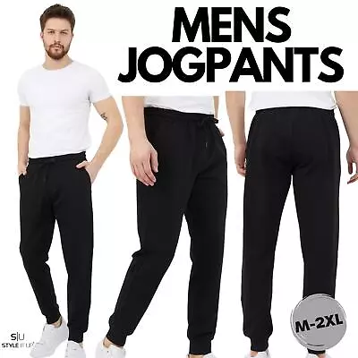 Mens Joggers Lounge Pants Cuffed Bottoms Pockets Cotton Rich Pyjama Trousers UK • £10.99