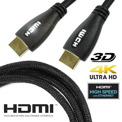 PREMIUM HIGH SPEED BRAIDED HDMI CABLE Computer TV PC Screen Video Lead 2 METRES • £6.39