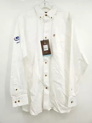 NWT Ariat Men's White Spread Collar Long Sleeve Classic Fit Button Up Shirt Sz L • $15.99