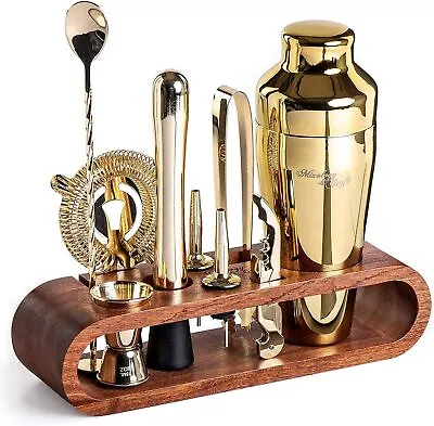 Kit 10-Piece Bar Tool Set With Mahogany Stand | Perfect Home Bartending Kit • $78.22