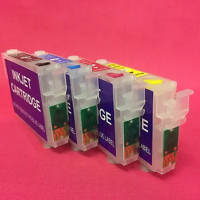£13.99 • Buy 4 Refillable Empty Compatible Ink Cartridges For Epson T0711 -4 Auto Reset Chips