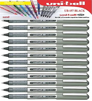 12 X Uniball Eye FINE UB 157 Roller Ball Pen 0.7mm BLACK Uni Ball Pens • £13.99