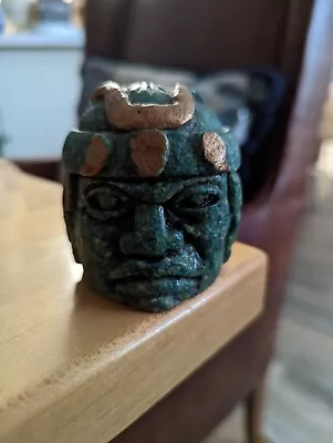 Mayan Green Carved Stone Head Art  3.5  • $18.75