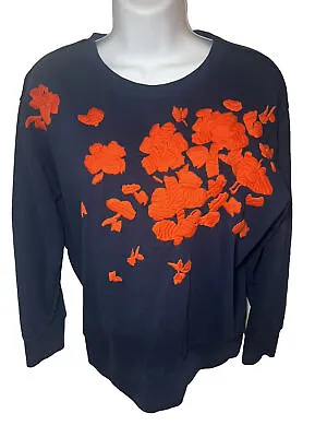 J. Crew Embroidered Floral Sweatshirt Womens Small Navy Blue Orange Pullover • $29.99