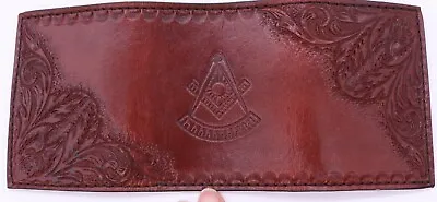 Masonic Handcrafted Brown Leather Wallet Tri-fold Hand Tooled Free Mason New • $25.94