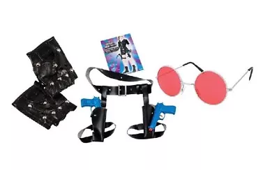 Lara Croft Tomb Raider Style Gloves Red Glasses & Twin Guns Set Fancy Dress  • £9.95