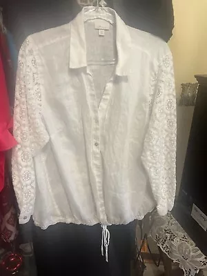 J.Jill Linen 2X Shirt Jacket White Lace Shell Buttons  • $50