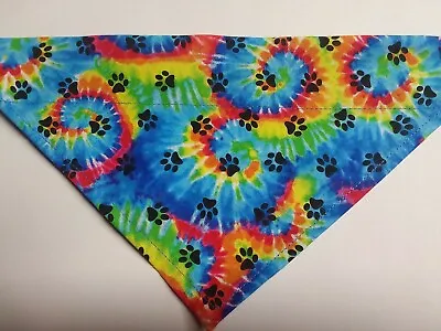 Dog Bandana OVER THE COLLAR Size SMLXL Tie Dye Swirl/Paw Prints! • $4.25
