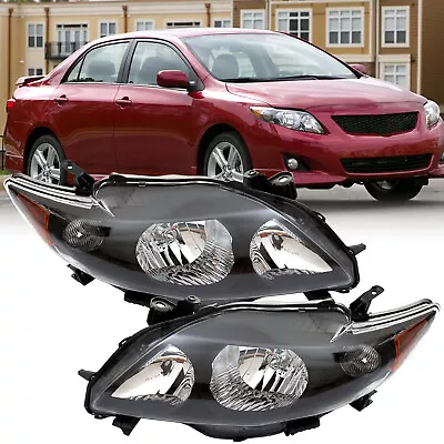 For 2009-2010 Toyota Corolla Headlights Bumper Lamps Assembly Clear Lens Black • $88.14