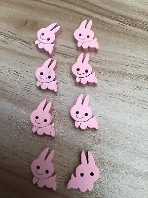 8 X Bunny Shaped Wooden Buttons -  Ideal For Crafts Sewing Knitting - Pink • £1.59
