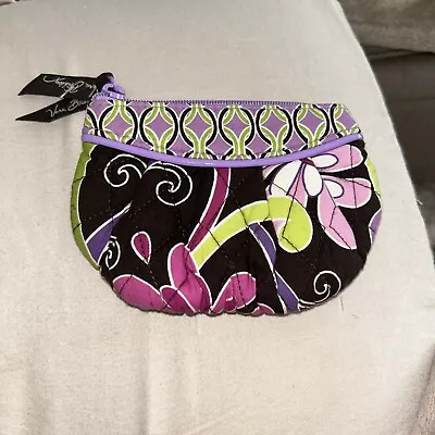 Vera Bradley Brown Purple Pink Green Small Change Purse With Zipper Closure  • $2.50