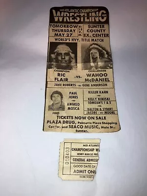 Original 1980's NWA Mid-Atlantic Wrestling Ticket Stub W/ Newspaper Clipping WWE • $49.99