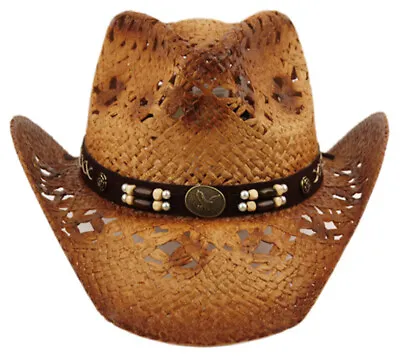 Cowboy Hat Eagle Beads Straw Vintage Studded Leather Western Concert Men's Hat • $34.81