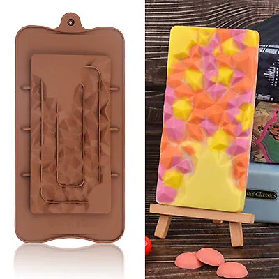 £2.69 • Buy Geometric Silicone Chocolate Bar Mould Sand Stone Block Candy Cake Wax Mold DIY