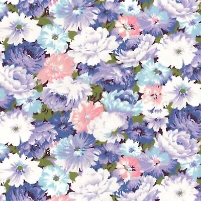 100% Cotton Quality Craft Fabric By The Metre Fat Quarter Dress Floral Lilac • £4.50