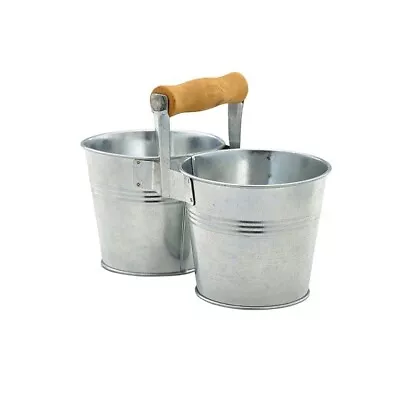 Galvanised Steel Combi Serving Buckets Cutlery Chips Food 10cm Dia • £8.64