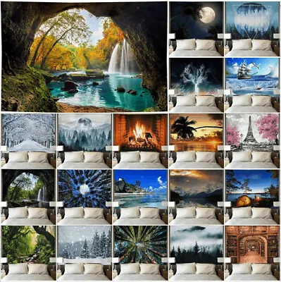 3D Forest Sea Moon Tree Wall Hanging Tapestry Blanket Throw Bedspread Large Room • $19.76