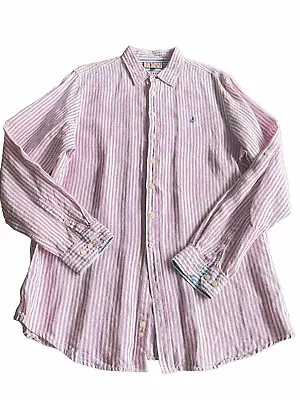Thomas Pink Pure Linen Stripe Shirt Size Large • $24