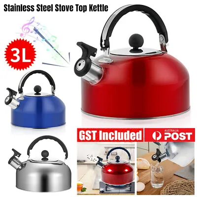 Stainless Steel 3L Stove Top Camping Kettle Picnic Whistling Teapot Kitchen • $16.95