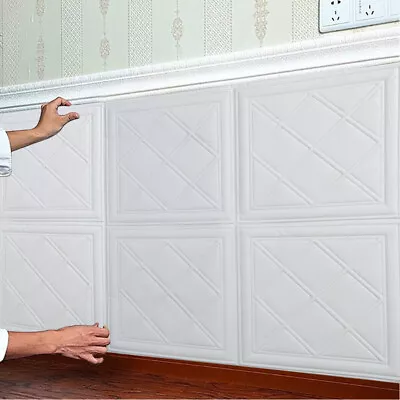 5-20 White Foam 3D Tile Brick Ceiling Panel Wall Sticker Self Adhesive Wallpaper • £12.95