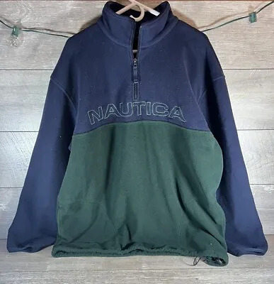 Vintage 90s Nautica Mens XL Spell Out Color Block Half Zip Pullover Sweater USA • $16.99