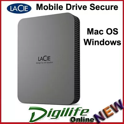 LaCie Mobile Drive Secure 4TB Portable Hard Drive Space Grey STLR4000400 • $295