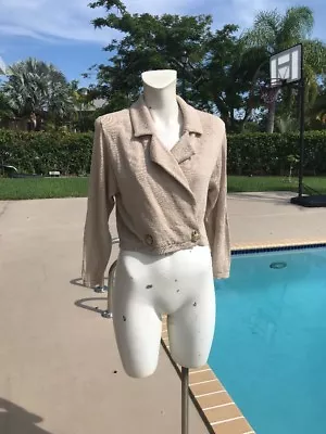 VINTAGE ST JOHN BEIGE SANTANA KNIT FLAP CROPPED JACKET Sz P/S  • $38.71