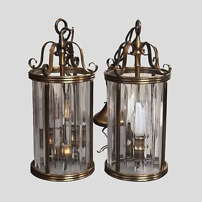 Vintage French Pair Of Hall Lanterns With Reeded Glass Panels • £465