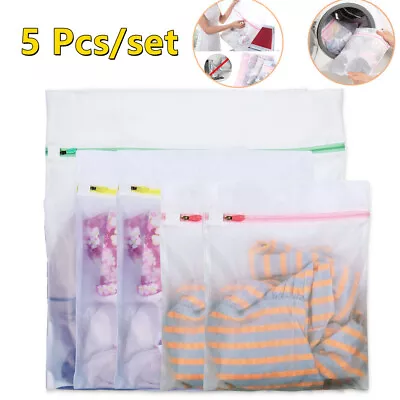 5Pcs Mesh Laundry Bags Zipper Travel Storage Organize Bag Clothing Washing Bags • $6.78