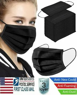 100 Pc Mascaras Desechables Para La Cara Contra Bacterias Mascarillas Negro • $13.98