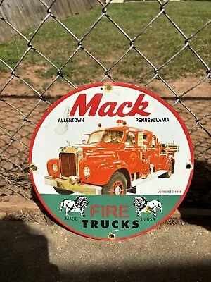 Vintage Porcelain Mack Fire Trucks Allentown Pennsylvania Gas And Oil Sign • $26