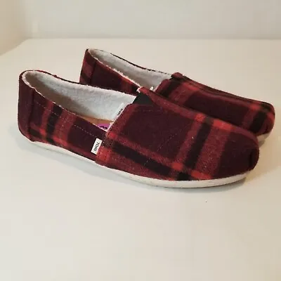 $16.55 • Buy Toms Red Plaid Wool Faux Fleece Lined Women's 8.5 Slip On Casual Shoes Flats