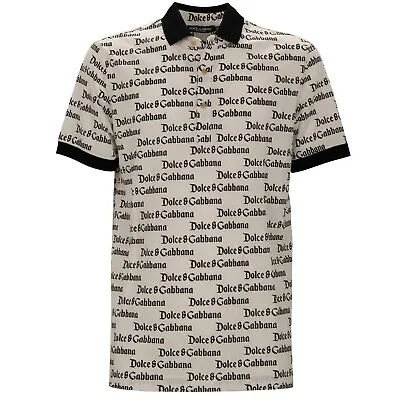 DOLCE & GABBANA DG Logo Print Cotton Polo Shirt Black White 13440 • $255.20