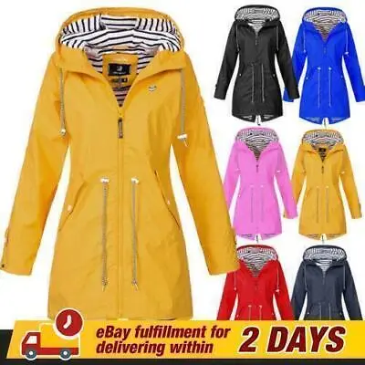 Womens Waterproof Raincoat Ladies Outdoor Wind Rain Outwear Forest Jacket Coat • £11.49