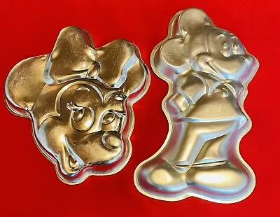 Vintage 1970’s Mickey & Minnie Mouse Cake Pan Molds Lot Of 2 Wilton Aluminum￼ • $14.98