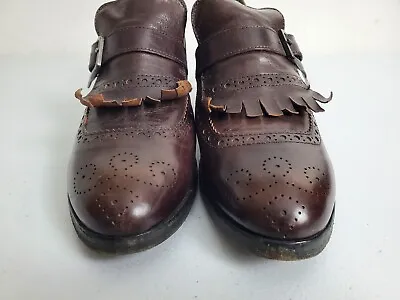 MOMA Shoes Women's Size 8 Brown Broguw Fringes Monk Leather Block Heel Italy • $99